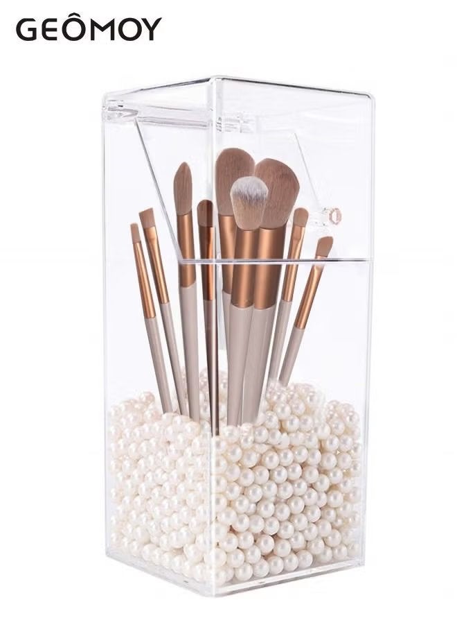 جيموي 13 قطعة فرشاة مكياج وحامل مع غطاء أكريليك ، منظم مستحضرات التجميل المقاوم للغبار حامل فرشاة ماكياج صندوق تخزين مع لؤلؤة بيضاء للحمام ، خزانة ملابس ، الغرور وكونترتوب - Image 3