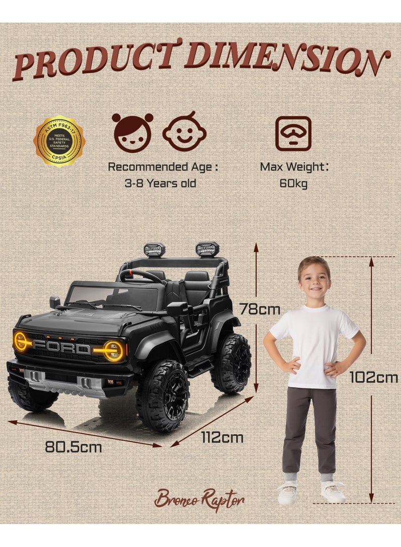 First Ride On 24V Ride on Toys for Big Kids, Licensed Ford Bronco Electric Car 2 Seater with Remote Control, Kids Ride on Cars W/ 2-Seater, 4.3 Mph Max Speed, Soft Start Function (Black) - Image 2