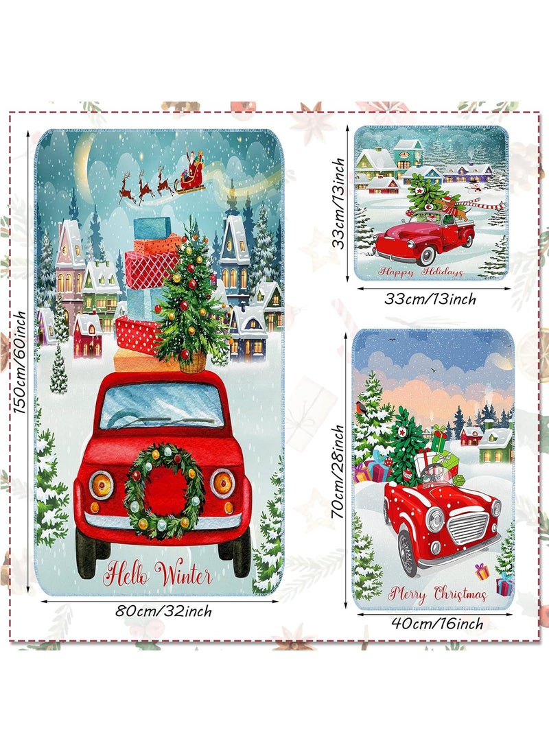Moukeren Moukeren 3 Pcs Christmas Bathroom Towel Sets Water Absorbent Soft Christmas Bath Towel Hohoho Snowflake Santa Christmas Tree Truck Deer Winter Christmas Red Towels for Home Hotel Xmas Decor Truck  - Image 1