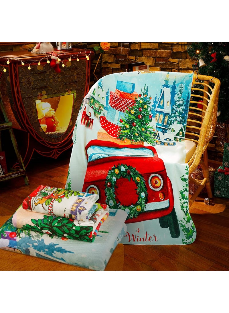 Moukeren Moukeren 3 Pcs Christmas Bathroom Towel Sets Water Absorbent Soft Christmas Bath Towel Hohoho Snowflake Santa Christmas Tree Truck Deer Winter Christmas Red Towels for Home Hotel Xmas Decor Truck  - Image 2
