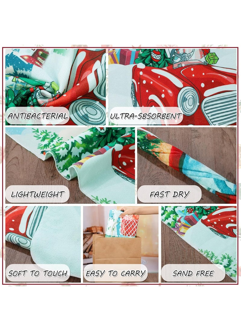 Moukeren Moukeren 3 Pcs Christmas Bathroom Towel Sets Water Absorbent Soft Christmas Bath Towel Hohoho Snowflake Santa Christmas Tree Truck Deer Winter Christmas Red Towels for Home Hotel Xmas Decor Truck  - Image 3