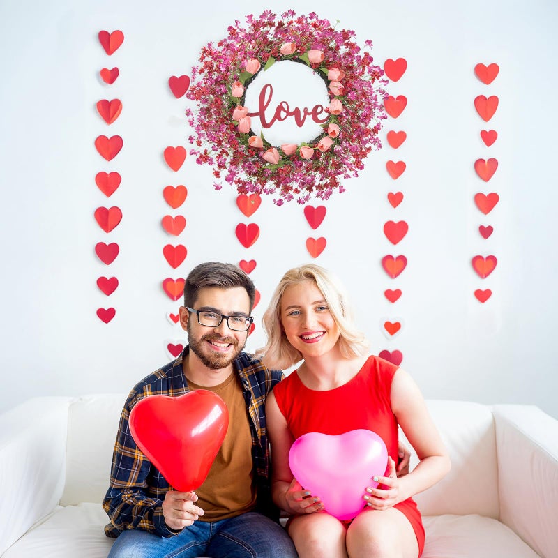 Tldcdte 22 Inch Valentineâ€™s Day Wreath for Front Door, Artificial Pink Tulip Wreath with Heart Berry & Green Leaves, Romantic Valentine Decor for Home, Wedding, Anniversary & Candlelight Dinner - Image 2