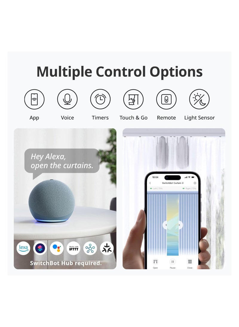 SwitchBot - U Rail 3 Smart Automatic Curtain Opener Bluetooth Remote Control with App Timer, Upgraded Performance Motor - Image 1