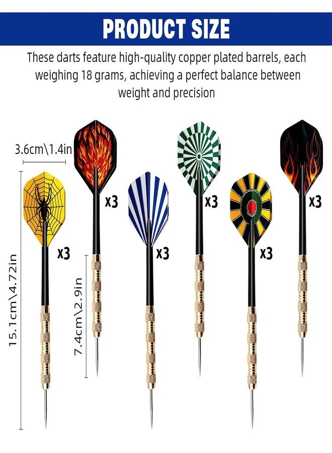 Proberos® 18Pcs Steel Tip Darts Set for Adults, 18g Heavy Duty Brass Darts with 6 Unique Flights, Sharp Metal Tips Perfect for Dartboard Games, Parties, Bars, Gifts for Men & Teenagers - Image 2