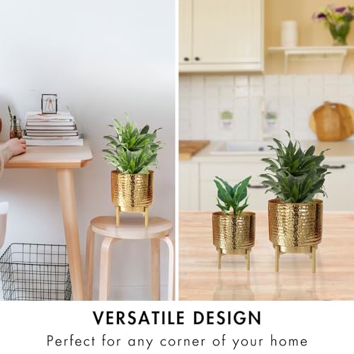 BEHOMA Hammered Metal Indoor Planter for Table Top and Floor | Living Room Drawing Room Balcony Office | Decoration Ideas for Plants| Set of 2 Golden Colour (Plants not Included) - Image 5