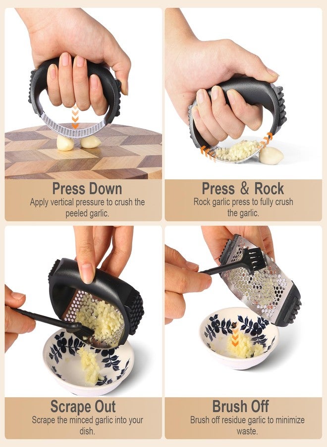 OERAIDIM Garlic Press Rocker - Stainless Steel Garlic Mincer, Garlic Chopper, Garlic Crusher with Garlic Peeler and Cleaning Brush for Effortless Smashing Garlic. - Image 5