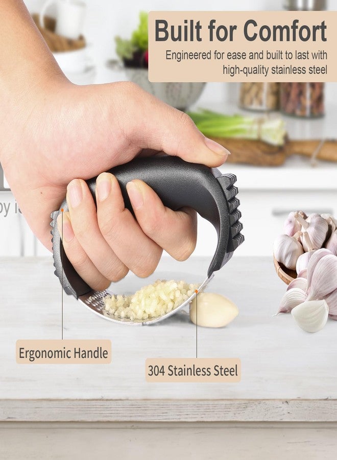 OERAIDIM Garlic Press Rocker - Stainless Steel Garlic Mincer, Garlic Chopper, Garlic Crusher with Garlic Peeler and Cleaning Brush for Effortless Smashing Garlic. - Image 3