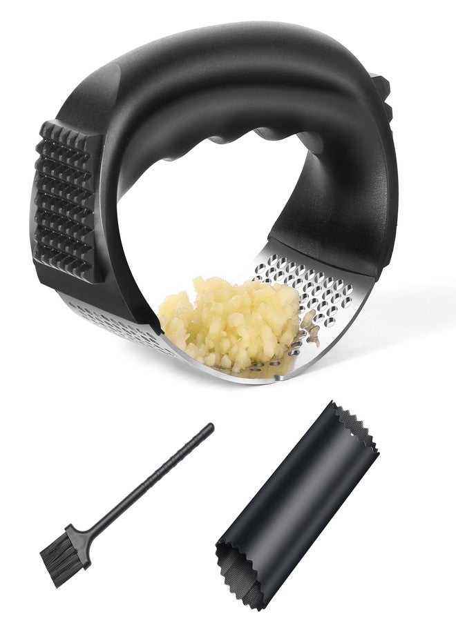 OERAIDIM Garlic Press Rocker - Stainless Steel Garlic Mincer, Garlic Chopper, Garlic Crusher with Garlic Peeler and Cleaning Brush for Effortless Smashing Garlic. - Image 1