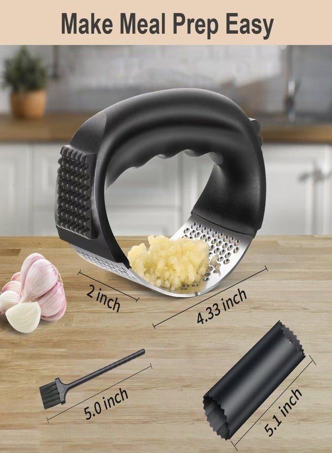 OERAIDIM Garlic Press Rocker - Stainless Steel Garlic Mincer, Garlic Chopper, Garlic Crusher with Garlic Peeler and Cleaning Brush for Effortless Smashing Garlic. - Image 2