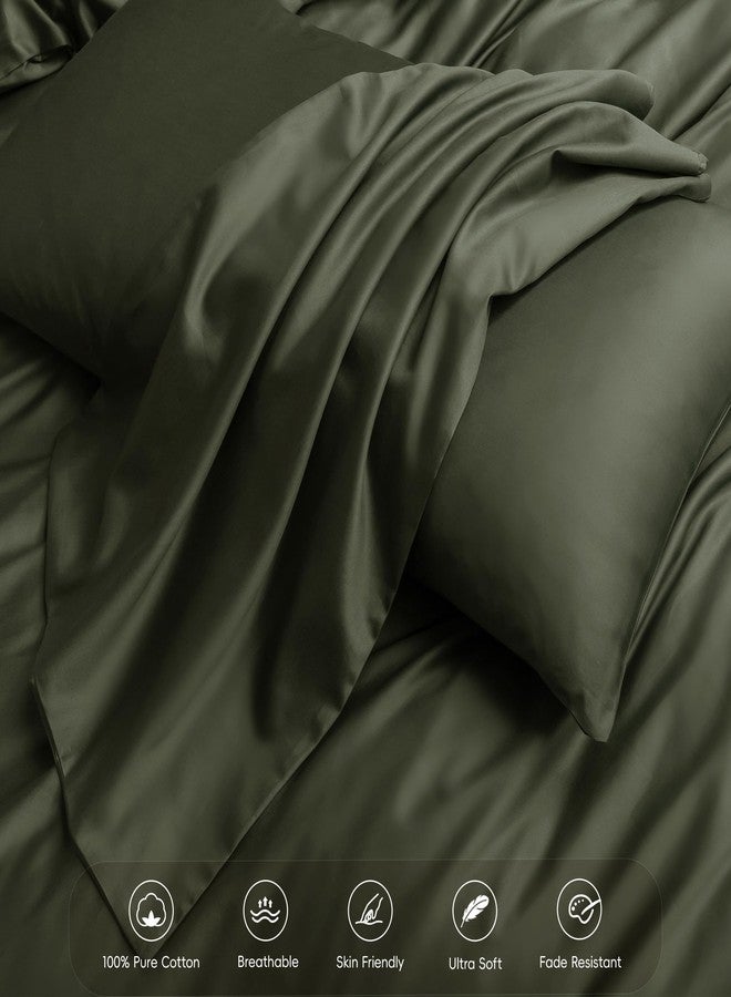 MooMee Duvet Cover Set 100% Extra Long Staple Cotton 600 Thread Count Silky Sateen Smooth Luxury Soft Breathable Durable Hotel Quality Bedding, 3 Pieces (Olive Green, King 104"x90") - Image 3