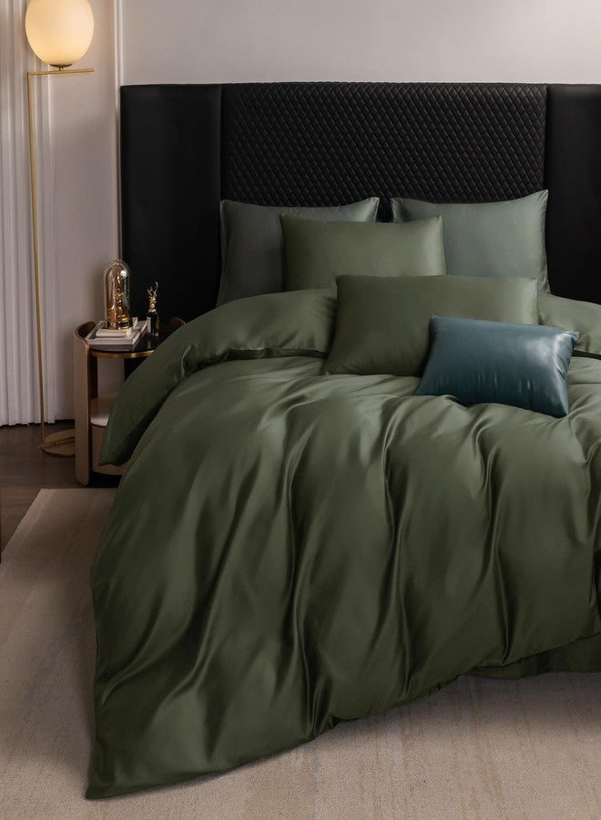 MooMee Duvet Cover Set 100% Extra Long Staple Cotton 600 Thread Count Silky Sateen Smooth Luxury Soft Breathable Durable Hotel Quality Bedding, 3 Pieces (Olive Green, King 104"x90") - Image 1