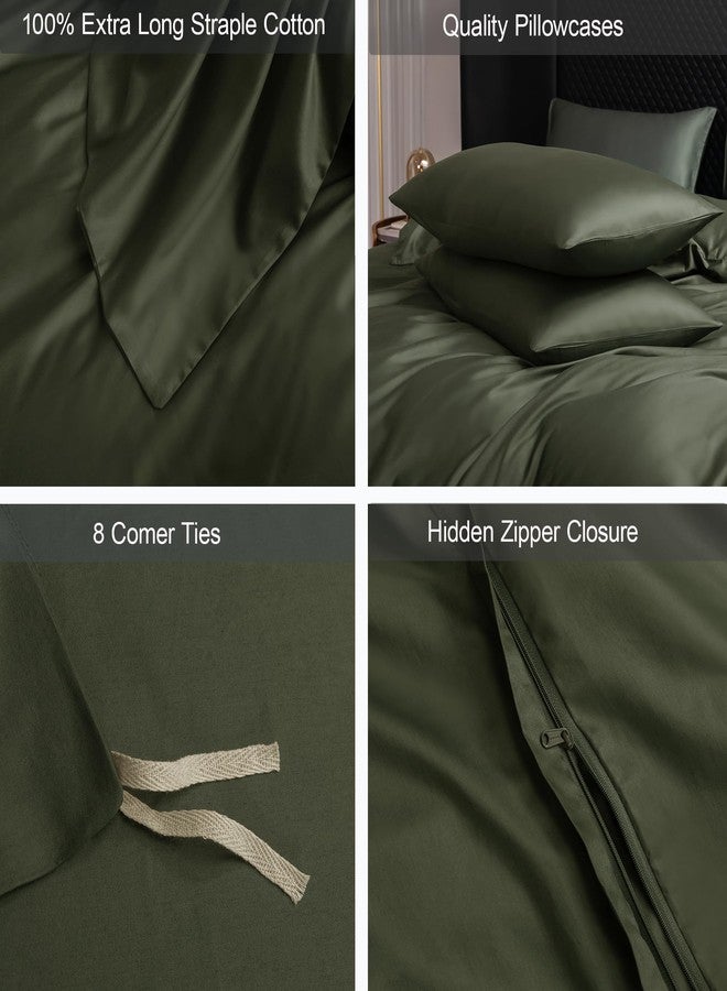 MooMee Duvet Cover Set 100% Extra Long Staple Cotton 600 Thread Count Silky Sateen Smooth Luxury Soft Breathable Durable Hotel Quality Bedding, 3 Pieces (Olive Green, King 104"x90") - Image 5