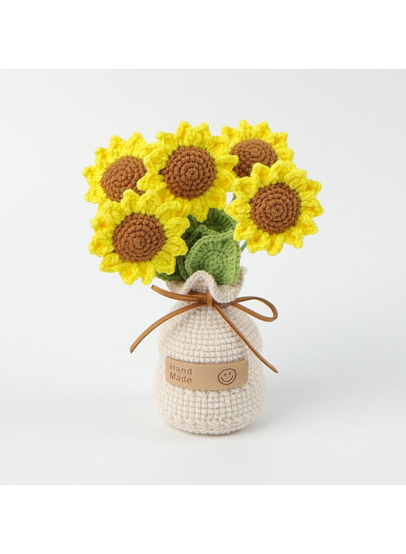 Hand-crocheted bouquets of potted plants, woven artificial timeless flowers with delicate POTS for friends, ladies, kids, perfect home decor, desk - Image 1