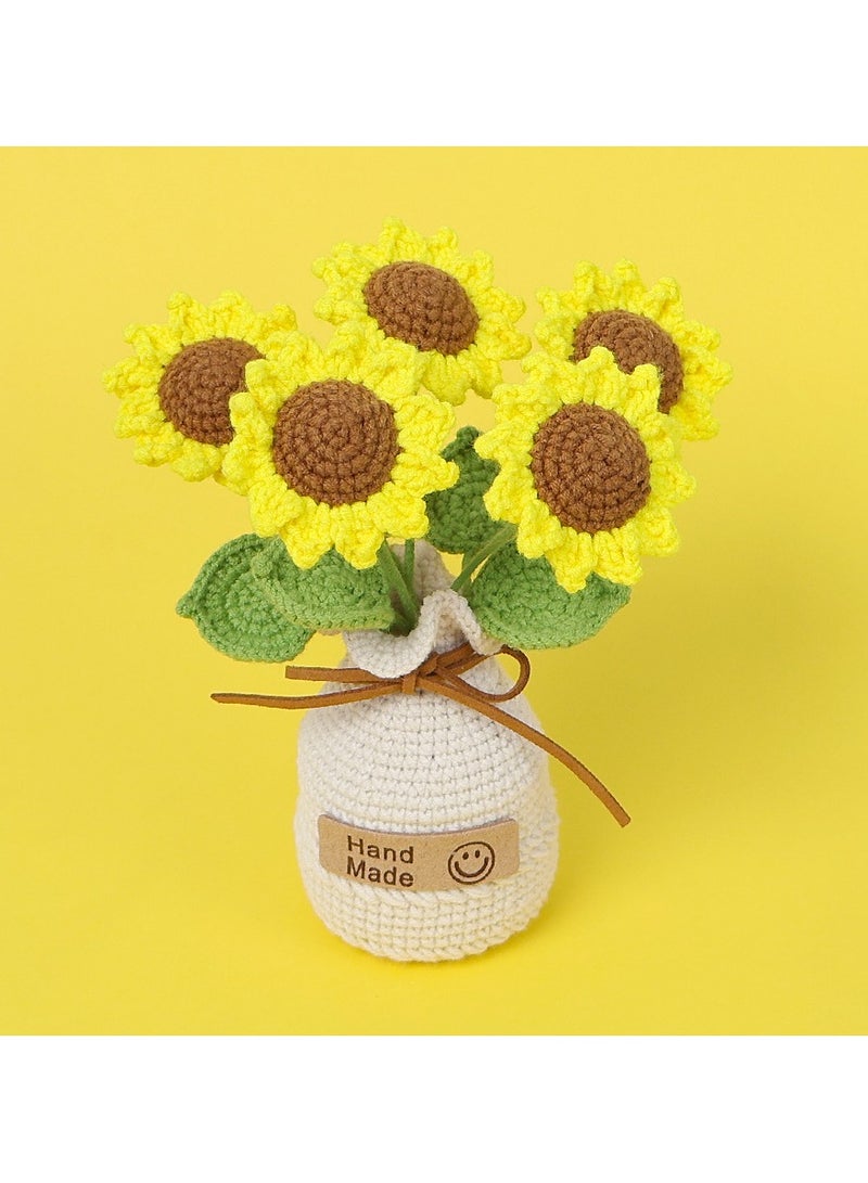 Hand-crocheted bouquets of potted plants, woven artificial timeless flowers with delicate POTS for friends, ladies, kids, perfect home decor, desk - Image 5