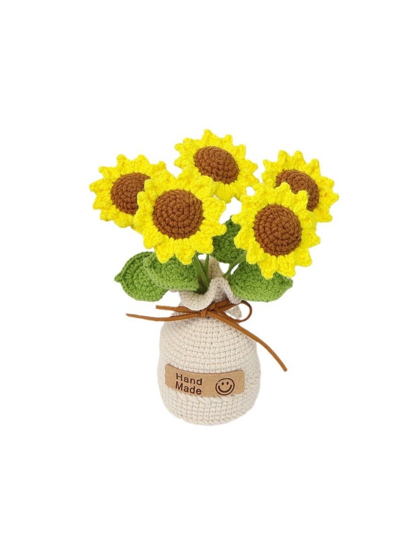 Hand-crocheted bouquets of potted plants, woven artificial timeless flowers with delicate POTS for friends, ladies, kids, perfect home decor, desk - Image 2