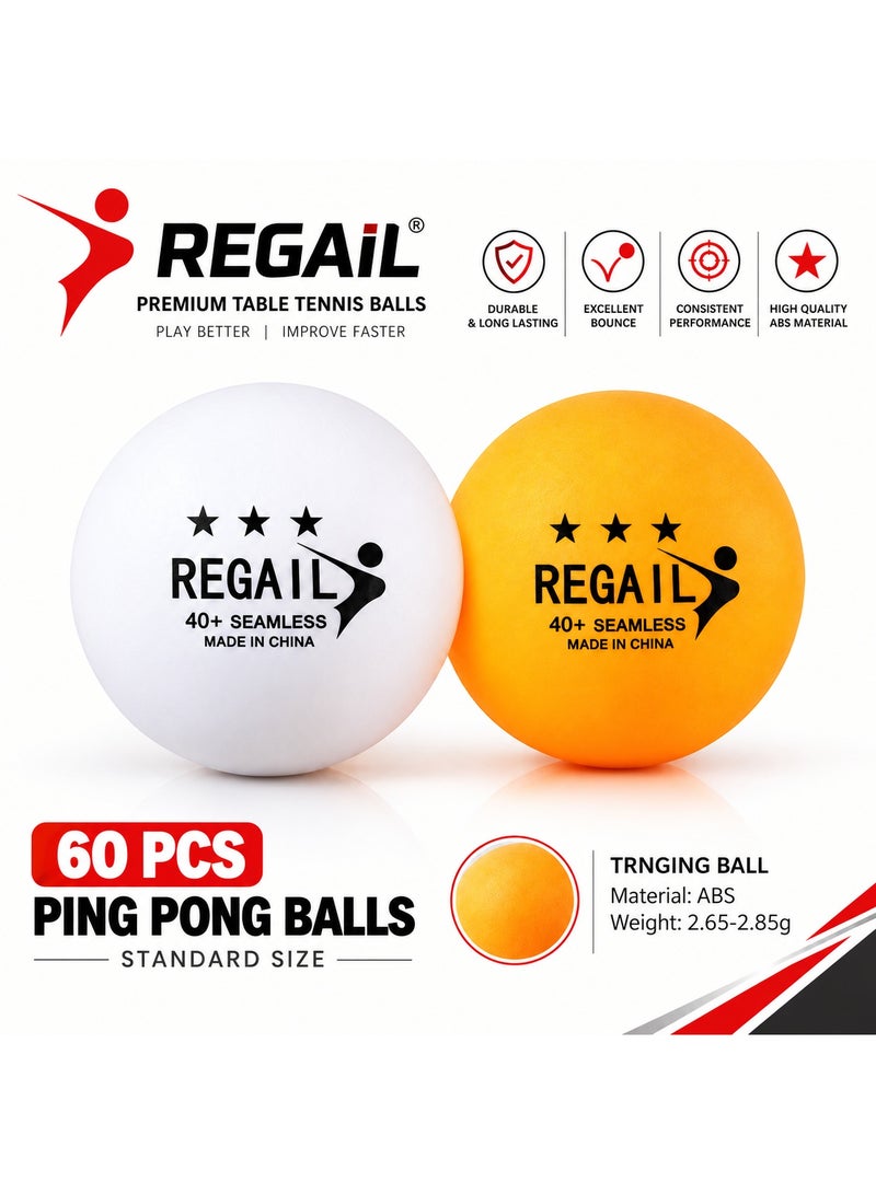 ريجيل كرات بينج بونج 60 قطعة، كرات تنس طاولة 40 مم، REGAiL كرات تدريب ABS متينة، ارتداد ثابت، كرات رياضية للاستخدام الداخلي والخارجي للمنزل والمدارس والأندية والتدريب - Image 4