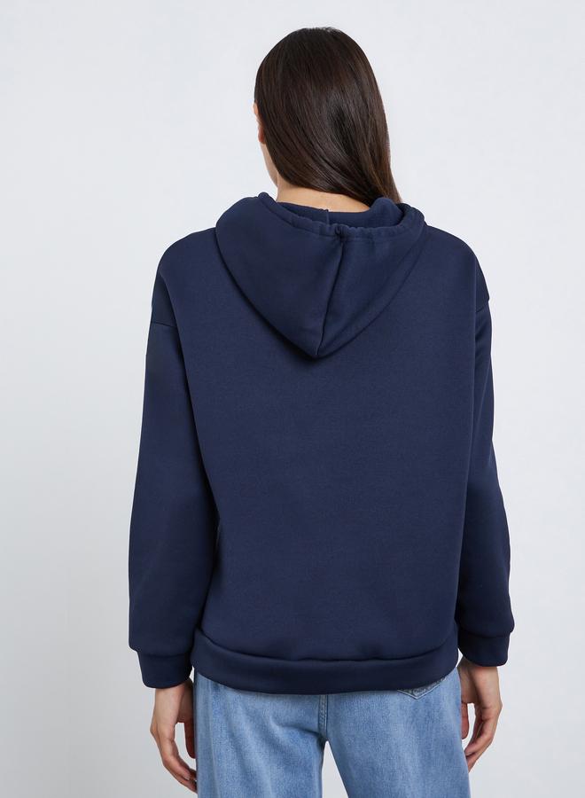 Styli Navy Blue Regular Fit 77 Print Hoodie - Image 5