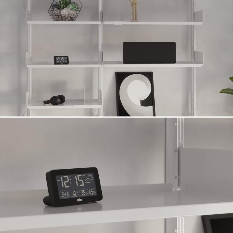 BRAUN Digital Weather Station Clock with Indoor and Outdoor Temperature and Humidity, Forecast, LCD Display, Quick-Set, Crescendo beep Alarm in Black, Model BC13BP. - Image 2