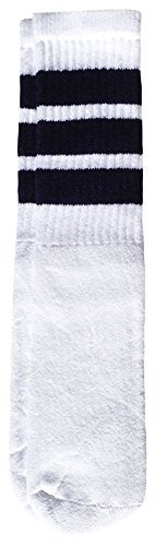 SKATERSOCKS 14" Kids White tube socks with Navy Blue stripes style 1 - Image 1
