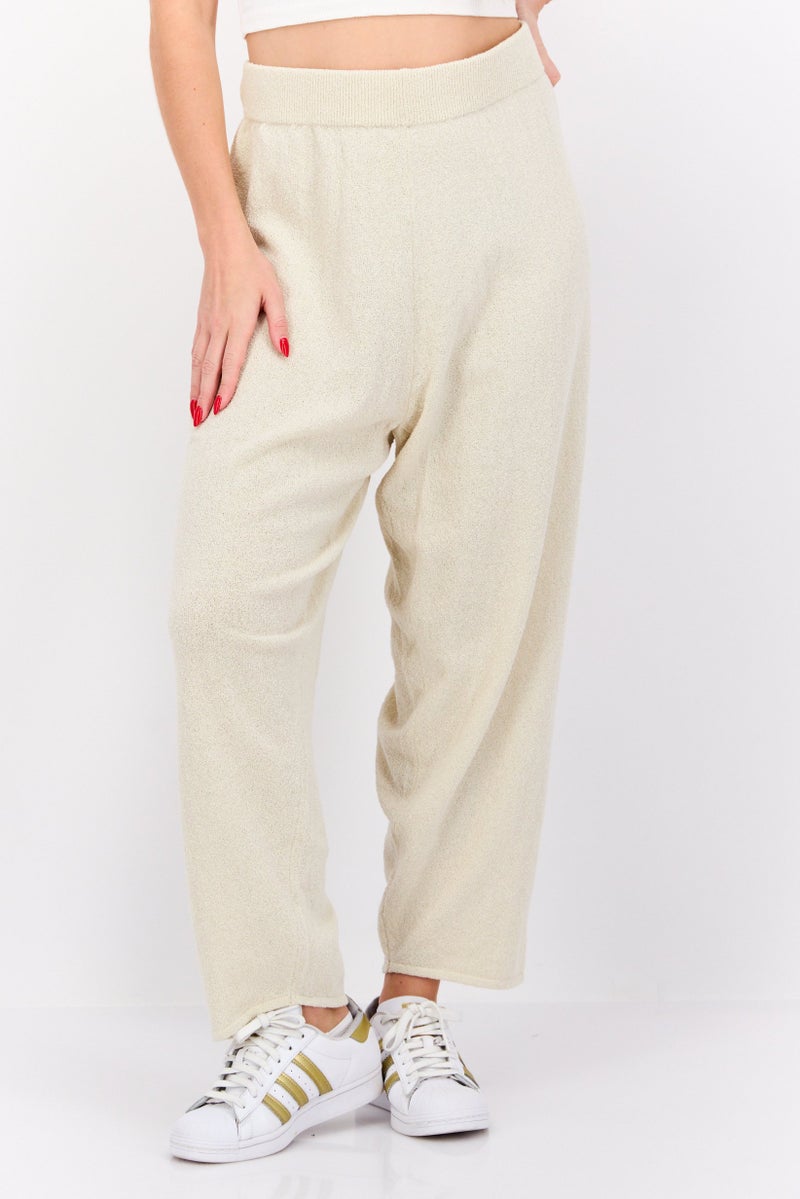 MONKI Women Regular Fit Knitted Straight Leg Pants, Beige - Image 1