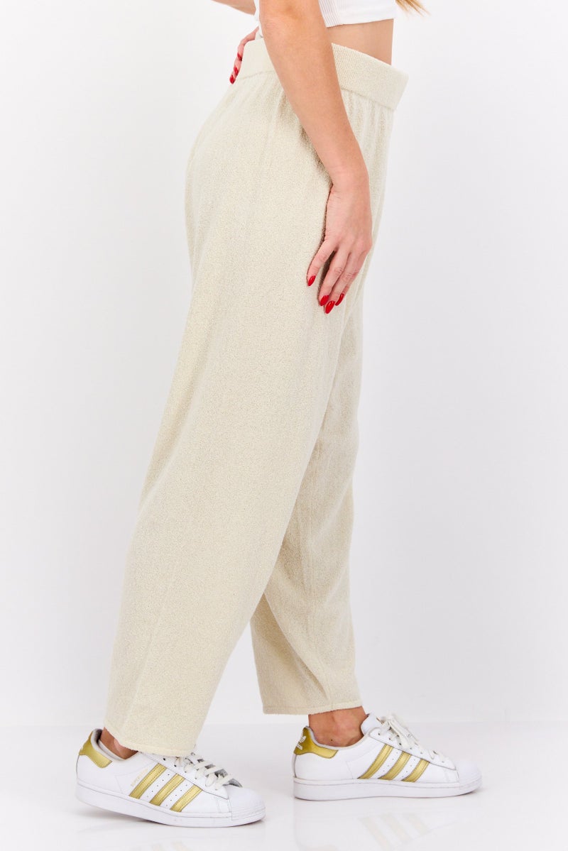MONKI Women Regular Fit Knitted Straight Leg Pants, Beige - Image 4