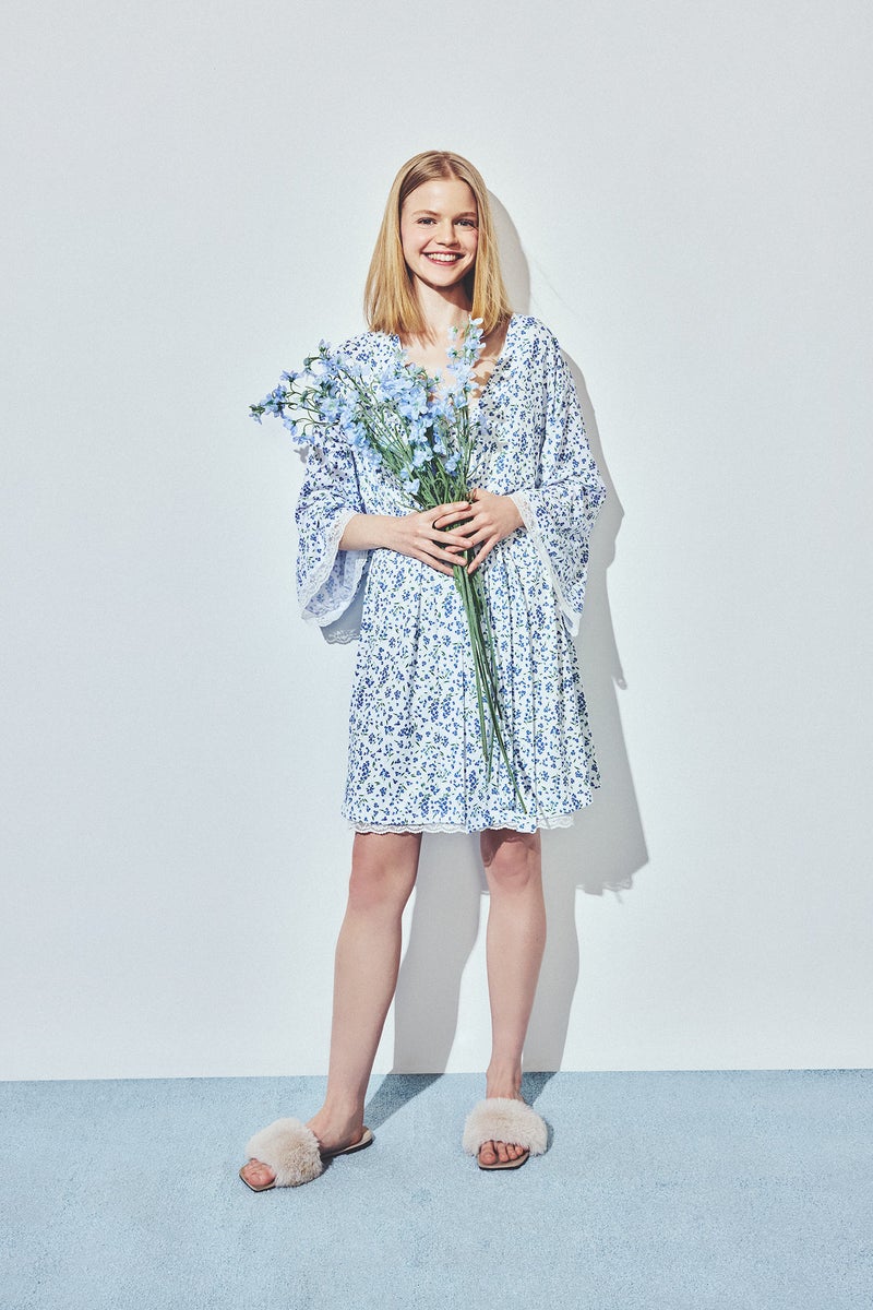 DeFacto Beige Woman Regular Fit Wrap Neck Softshell Floral Robe Casual - Image 1