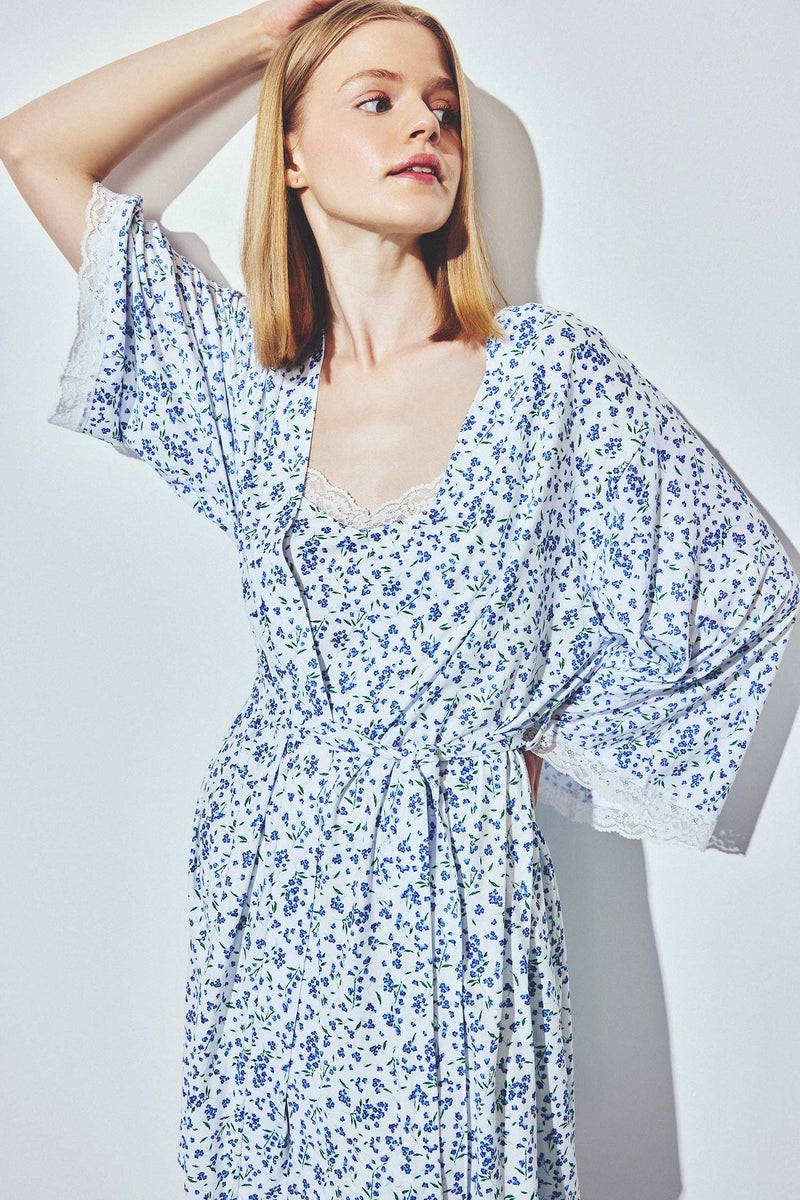 DeFacto Beige Woman Regular Fit Wrap Neck Softshell Floral Robe Casual - Image 2