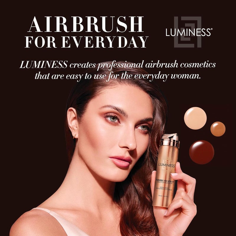 LUMINESS Silk Airbrush Spray Foundation Makeup Starter Kit - Full Coverage Foundation, Primer & Dual-Sided Angled Buffing Brush - Medium Warm - Image 5
