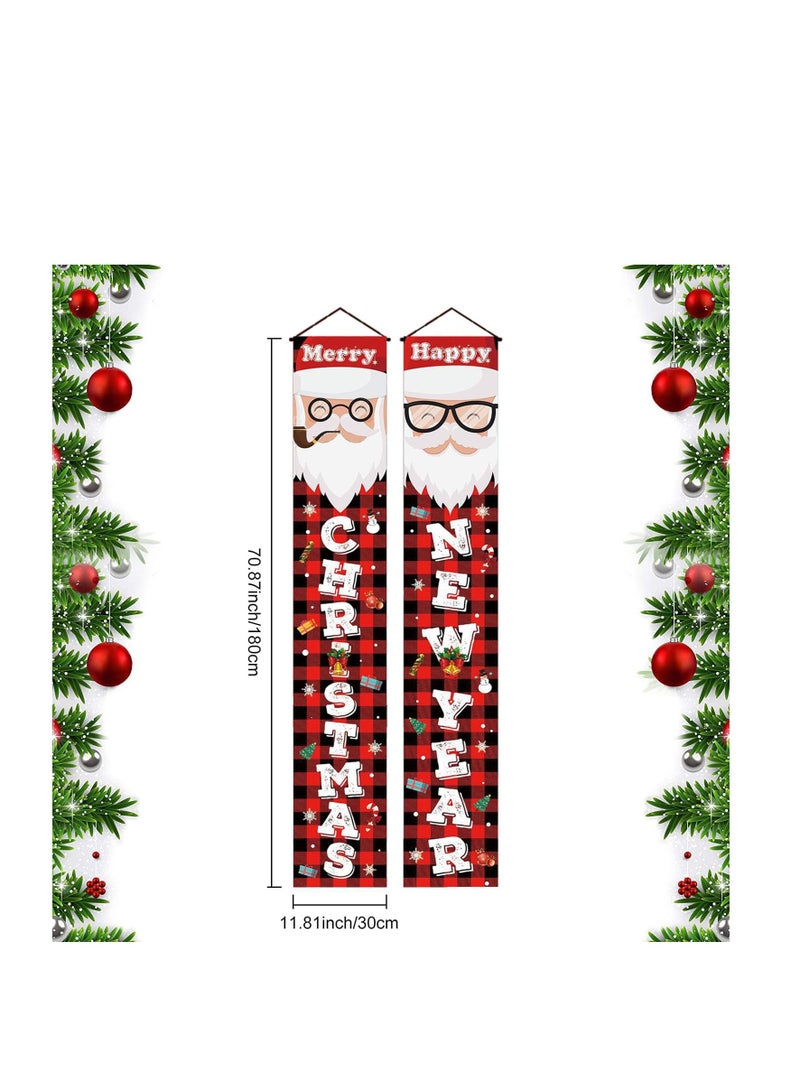 لافتة عيد الميلاد المجيد، لافتة رأس السنة الجديدة السعيدة، لافتة الشرفة لعيد الميلاد المجيد، لافتات زينة عيد الميلاد منقوشة بجاموس أحمر أسود، للاستخدام الداخلي والخارجي في فصل الشتاء وعطلات عيد الميلا - Image 2