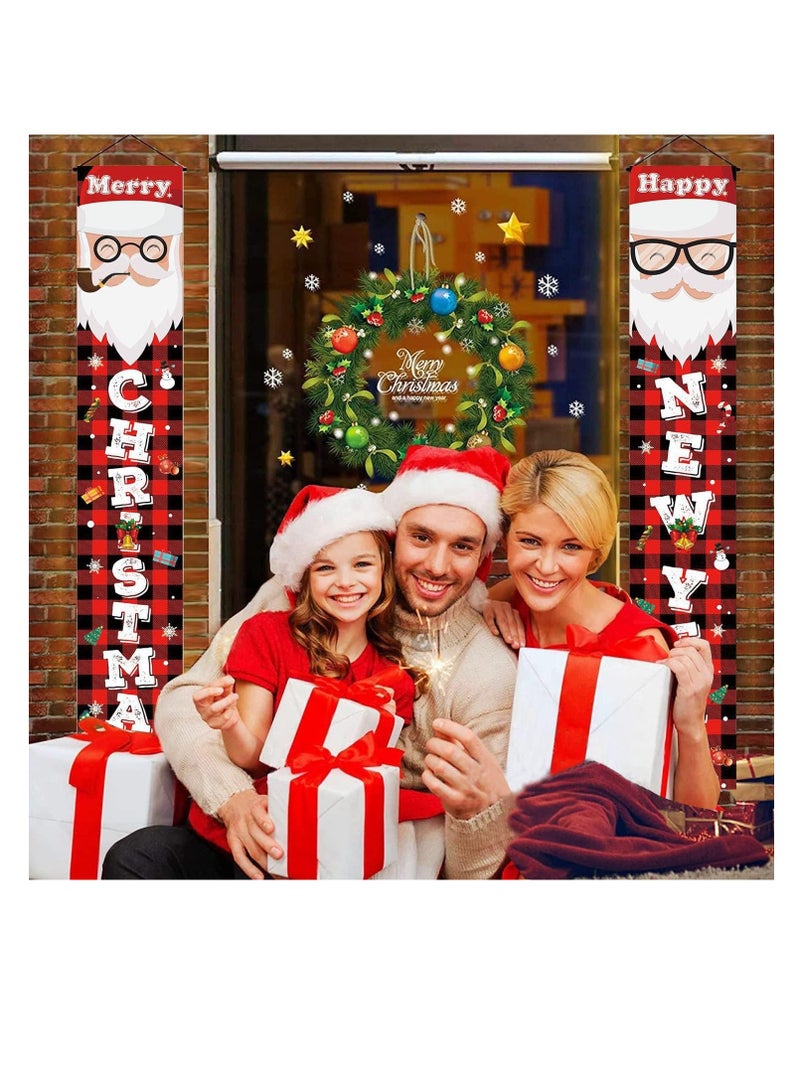 لافتة عيد الميلاد المجيد، لافتة رأس السنة الجديدة السعيدة، لافتة الشرفة لعيد الميلاد المجيد، لافتات زينة عيد الميلاد منقوشة بجاموس أحمر أسود، للاستخدام الداخلي والخارجي في فصل الشتاء وعطلات عيد الميلا - Image 5