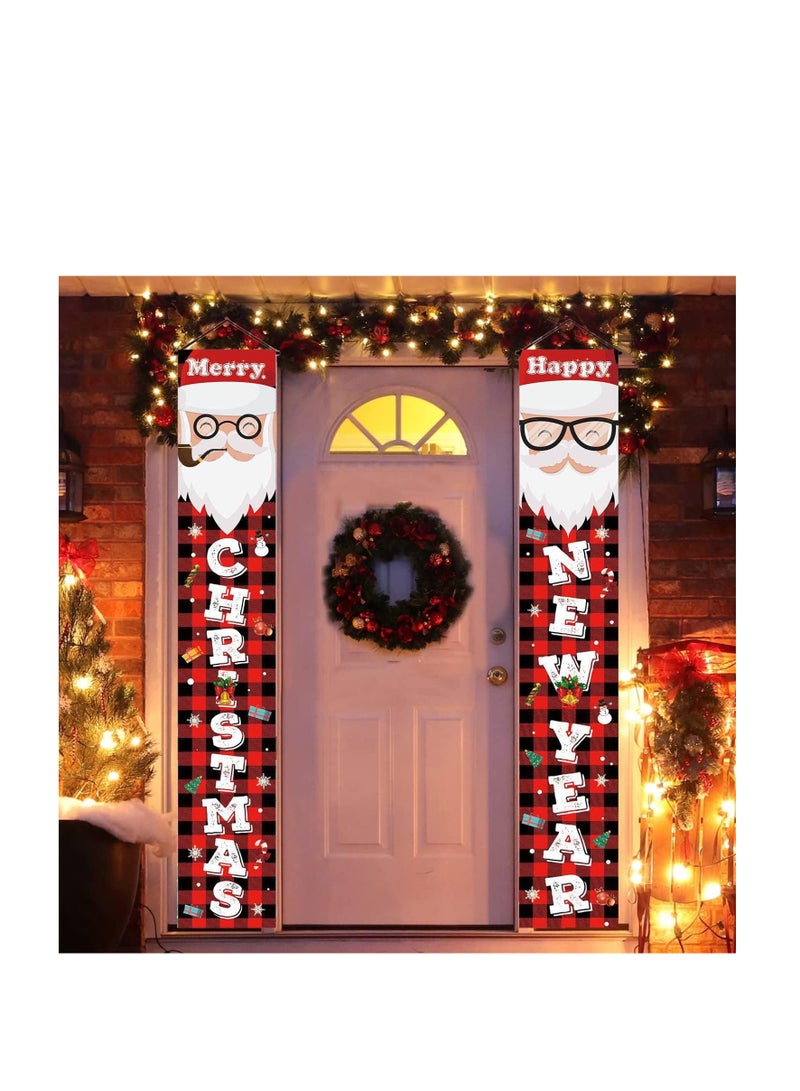 لافتة عيد الميلاد المجيد، لافتة رأس السنة الجديدة السعيدة، لافتة الشرفة لعيد الميلاد المجيد، لافتات زينة عيد الميلاد منقوشة بجاموس أحمر أسود، للاستخدام الداخلي والخارجي في فصل الشتاء وعطلات عيد الميلا - Image 3
