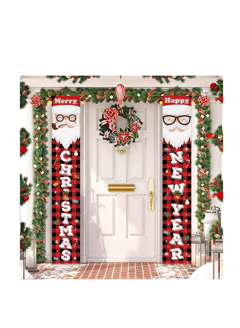 لافتة عيد الميلاد المجيد، لافتة رأس السنة الجديدة السعيدة، لافتة الشرفة لعيد الميلاد المجيد، لافتات زينة عيد الميلاد منقوشة بجاموس أحمر أسود، للاستخدام الداخلي والخارجي في فصل الشتاء وعطلات عيد الميلا - Image 1