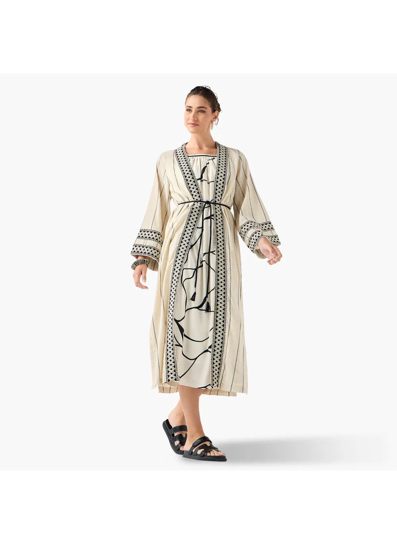 ايكونيك Iconic Printed Dress with Longline Shrug