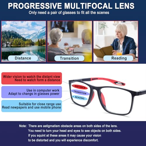 BLOEXCLU 4 Pack Progressive Multifocus Reading Glasses for Men Women TR90 Sports Style Anti-Blue Light Computer Readers (black & red & grey & transparent, 1.25, x) - Image 4