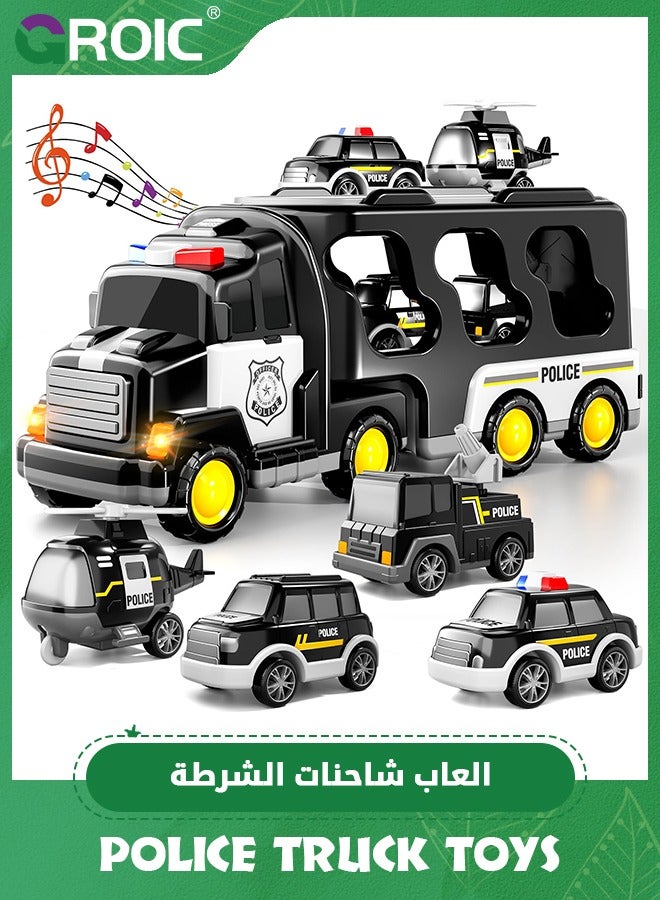 GROIC Police Truck Toys Toddlers,5 in 1 Truck Friction Power Toy Car,Emergency Vehicle, Police Car Toy,Carrier Truck Toys for Kids,Toy Car Set  - Image 1