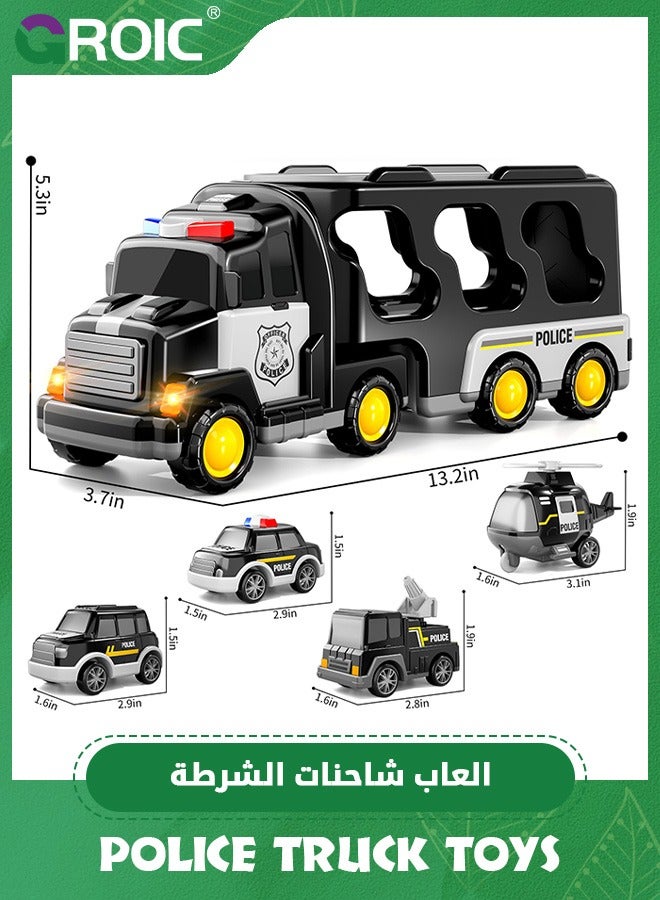 GROIC Police Truck Toys Toddlers,5 in 1 Truck Friction Power Toy Car,Emergency Vehicle, Police Car Toy,Carrier Truck Toys for Kids,Toy Car Set  - Image 5