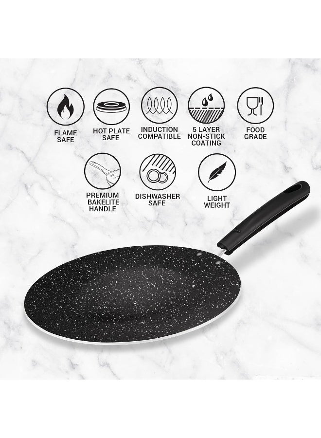 Milton 28 cm Granito Induction Non-Stick Concave Tawa, Lightweight Aluminium, Food Grade, Hot Plate & Dishwasher Safe - Black - Image 3
