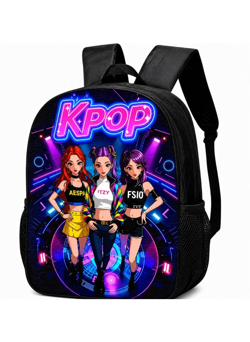 كيبوب حقيبة ظهر واحدة بتصميم مستوحى من موسيقى البوب ​​الكورية (KPOP) للبنات والأولاد - حقيبة مدرسية بتصميم نيون مستوحى من شخصيات هانتريكس ميرا رومي وزوي، خفيفة الوزن ومتينة، هدية مثالية للطلاب. - Image 1