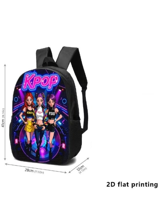 كيبوب حقيبة ظهر واحدة بتصميم مستوحى من موسيقى البوب ​​الكورية (KPOP) للبنات والأولاد - حقيبة مدرسية بتصميم نيون مستوحى من شخصيات هانتريكس ميرا رومي وزوي، خفيفة الوزن ومتينة، هدية مثالية للطلاب. - Image 4