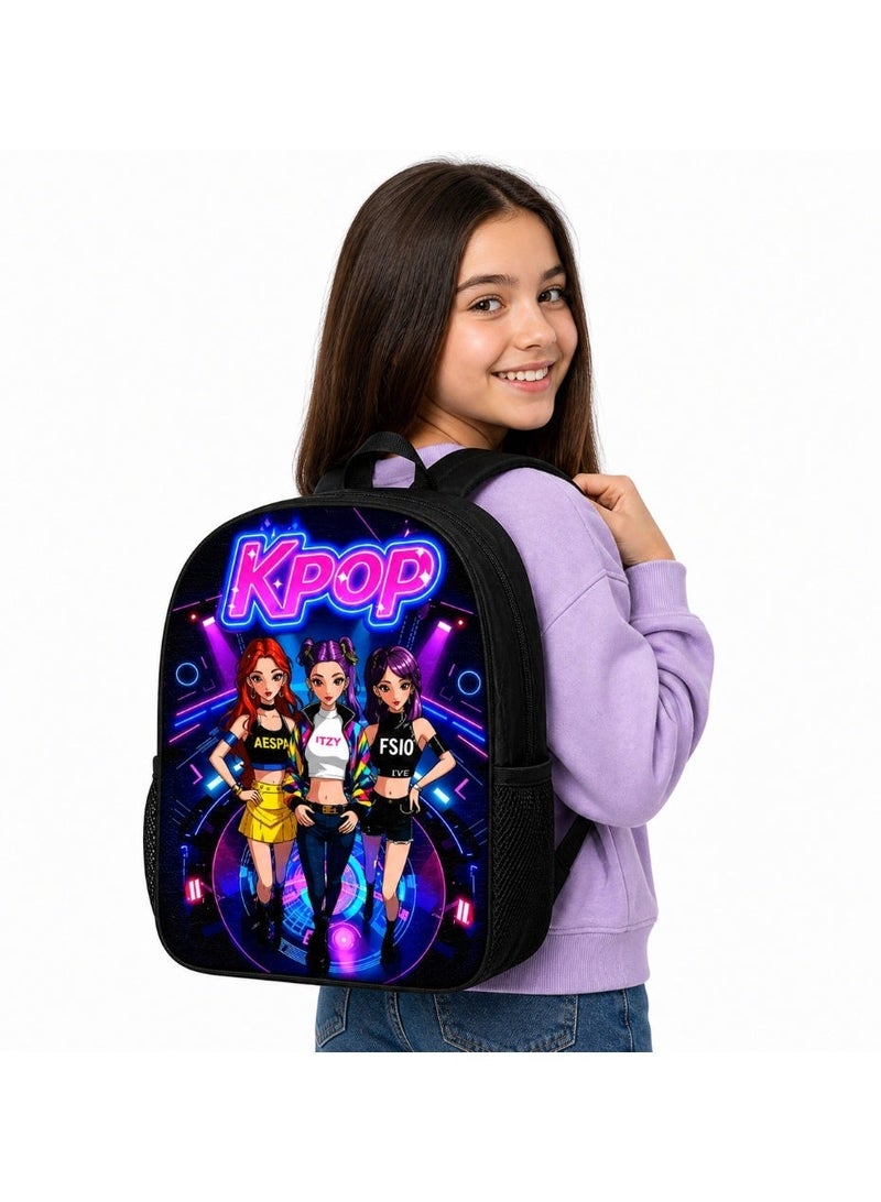 كيبوب حقيبة ظهر واحدة بتصميم مستوحى من موسيقى البوب ​​الكورية (KPOP) للبنات والأولاد - حقيبة مدرسية بتصميم نيون مستوحى من شخصيات هانتريكس ميرا رومي وزوي، خفيفة الوزن ومتينة، هدية مثالية للطلاب. - Image 3