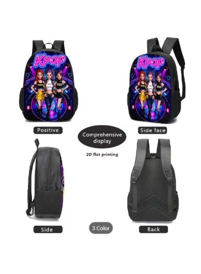 كيبوب حقيبة ظهر واحدة بتصميم مستوحى من موسيقى البوب ​​الكورية (KPOP) للبنات والأولاد - حقيبة مدرسية بتصميم نيون مستوحى من شخصيات هانتريكس ميرا رومي وزوي، خفيفة الوزن ومتينة، هدية مثالية للطلاب. - Image 5