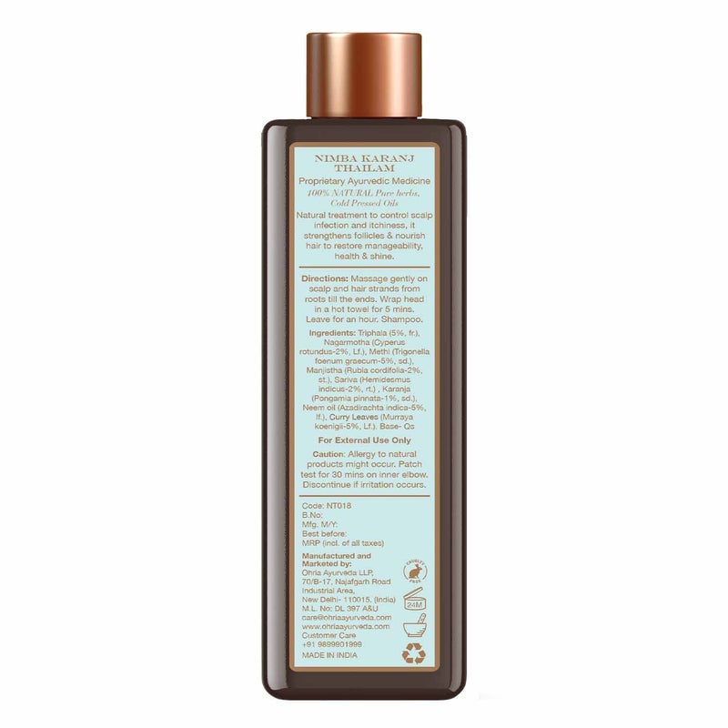 Ohria Ayurveda Nimba Karanj Thailam AntiDandruff Hair Oil  Neem Triphala Karanj  Scalp Health  Hair Nourishment  For All Hair Types  200ml - Image 5