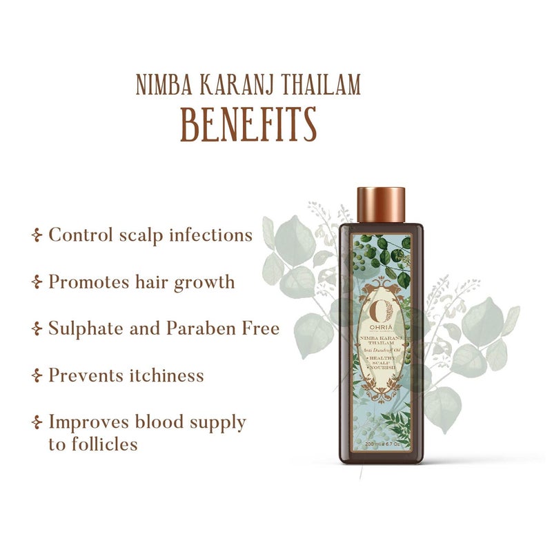 Ohria Ayurveda Nimba Karanj Thailam AntiDandruff Hair Oil  Neem Triphala Karanj  Scalp Health  Hair Nourishment  For All Hair Types  200ml - Image 3