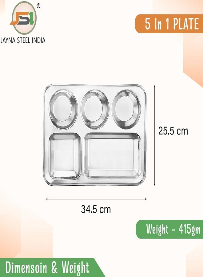 JSI أطباق عشاء من الفولاذ المقاوم للصدأ JSI / طبق سلطة | عبوة من 2 قطعة، قطر 35 سم | 5 في 1 أطباق عشاء مقسمة | تصميم باندا محفور بالليزر | سهل التنظيف ولامع كالمرايا | جمالية حديثة ومتعددة الاستخدامات - Image 3
