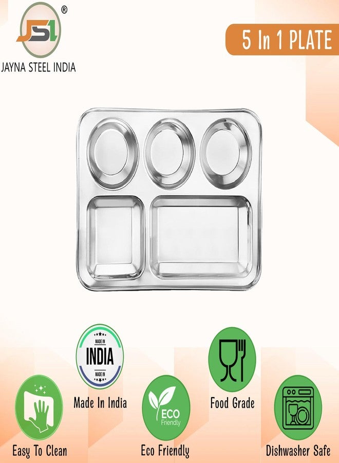 JSI أطباق عشاء من الفولاذ المقاوم للصدأ JSI / طبق سلطة | عبوة من 2 قطعة، قطر 35 سم | 5 في 1 أطباق عشاء مقسمة | تصميم باندا محفور بالليزر | سهل التنظيف ولامع كالمرايا | جمالية حديثة ومتعددة الاستخدامات - Image 5