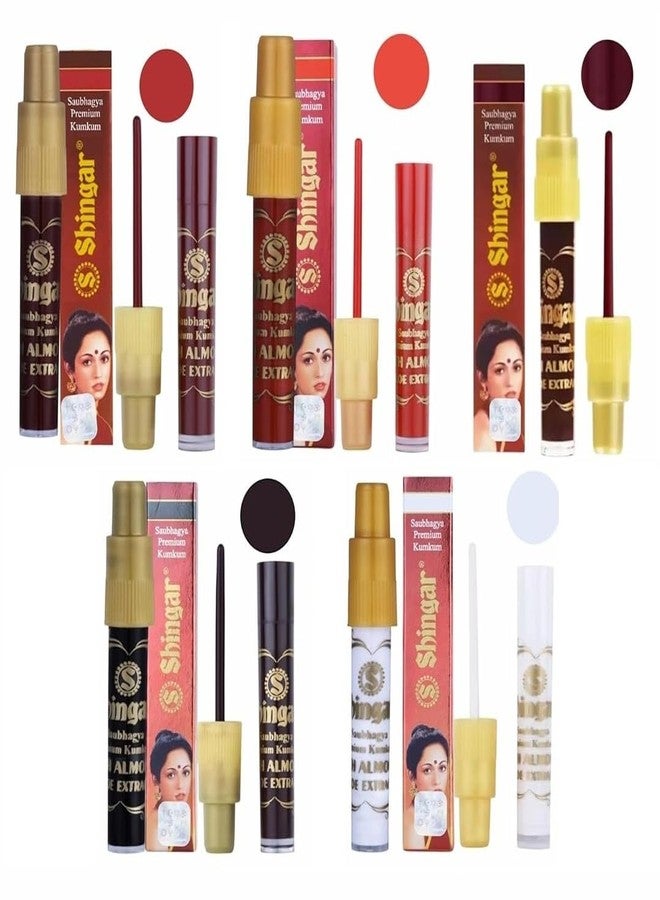 eVasavamba Shiingar Saubhagya Premium Multi-Color Liquid Kumkum & Bindi | Non-Allergic, Non-Staining | With Almond & Aloe Vera | Red, Deep Red, Black, White & Autumn | 5g Each | Pack of 5 - Image 1