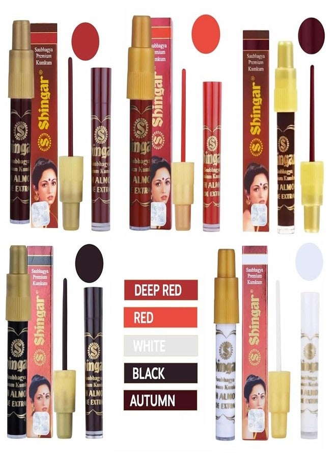 eVasavamba Shiingar Saubhagya Premium Multi-Color Liquid Kumkum & Bindi | Non-Allergic, Non-Staining | With Almond & Aloe Vera | Red, Deep Red, Black, White & Autumn | 5g Each | Pack of 5 - Image 2
