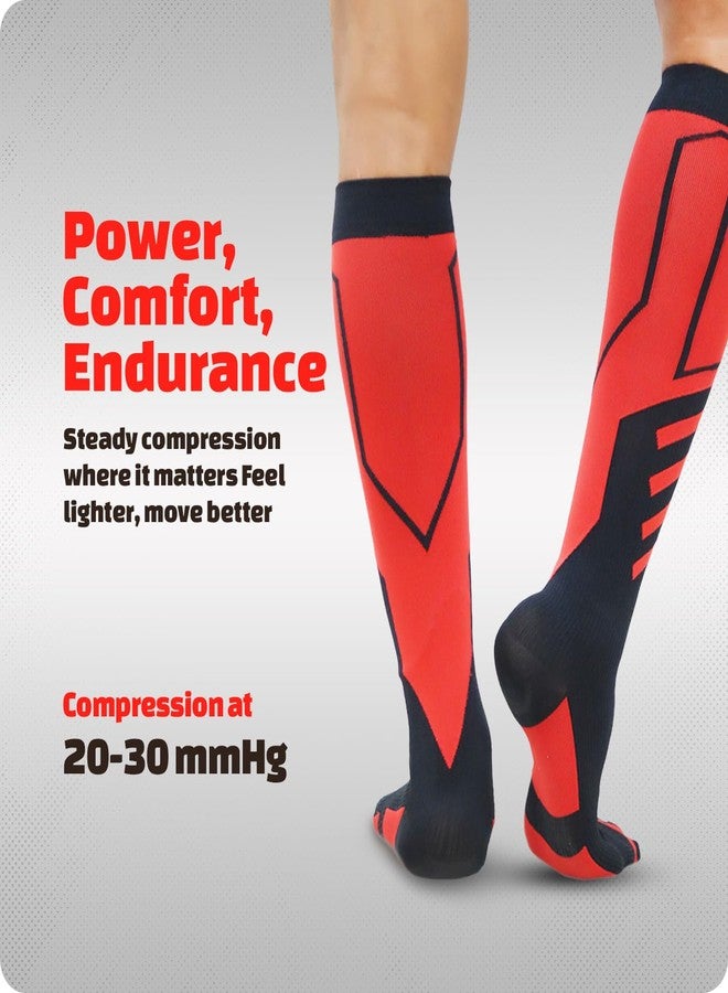 Sorgen Sports Compression Socks | 20-30 mm Hg | Running, Cycling, Marathon, Athletics & Indoor Training | Reduce Leg Cramps | Improve Performance & Support Recovery | Comfortable & Durable (Red Velocity S/M) - Image 2