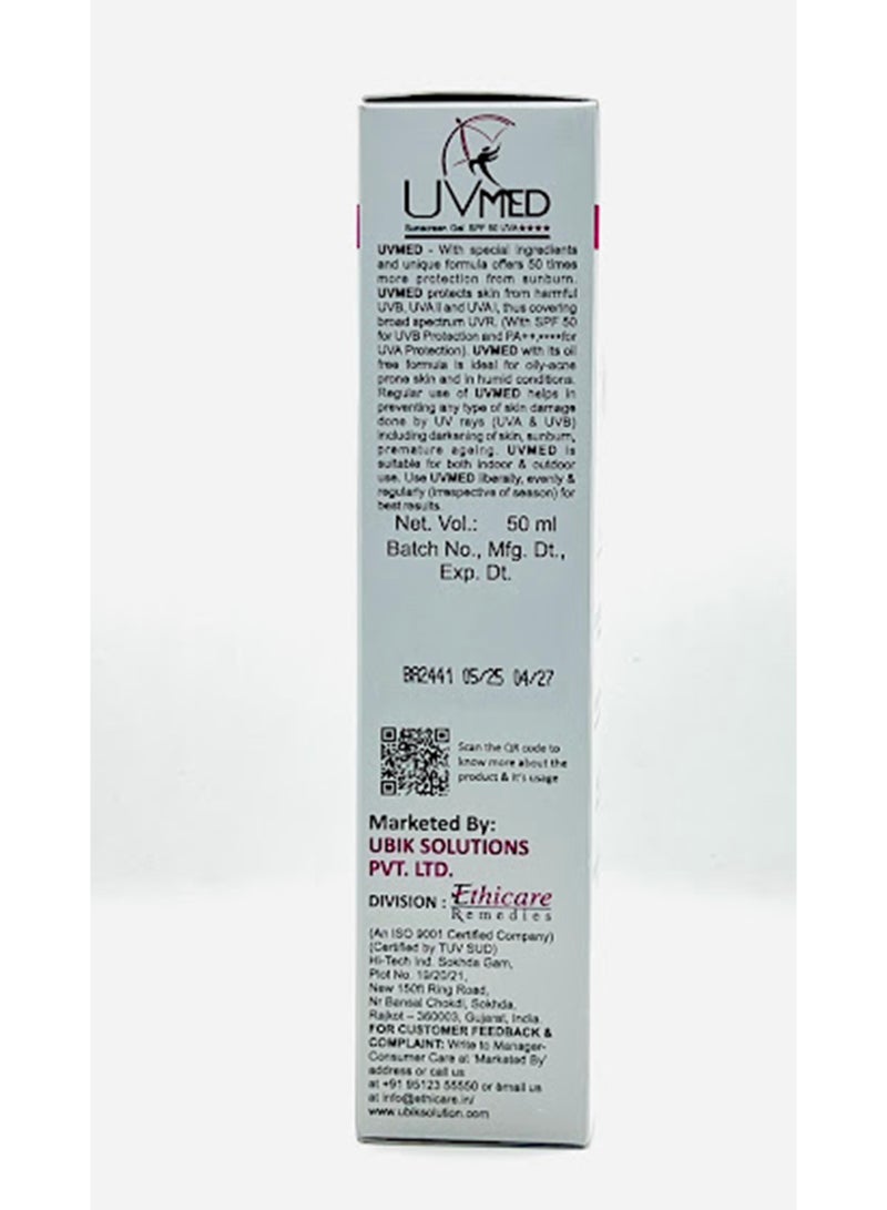 UBIK UVMed Sunscreen Gel SPF50 – 50ml - Image 3
