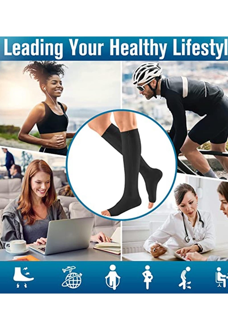 جوارب ضاغطة مكونة من زوجين 15-20 ملم زئبقي مفتوحة الأصابع من ألياف النحاس لدعم الساق حتى الركبة للنساء والرجال مقاس كبير - Image 5